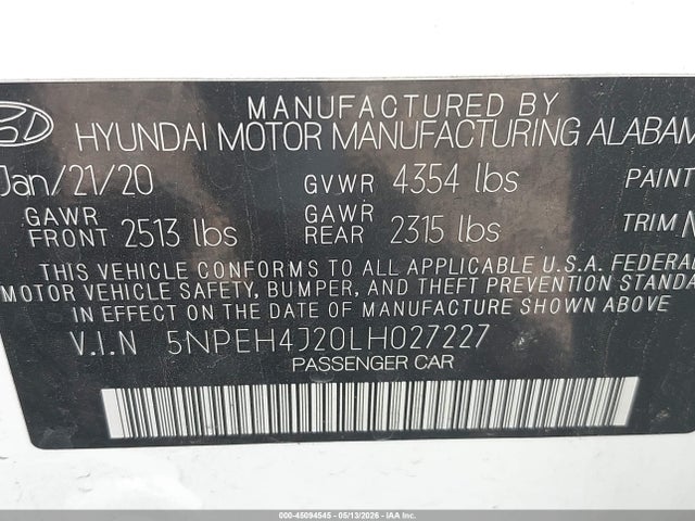 Hyundai Sonata Limited 2020 5NPEH4J20LH027227 Image 9