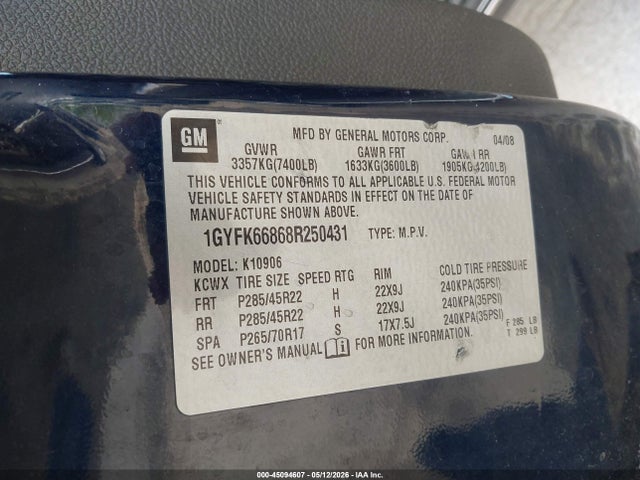 Aukcja sprzedaży 2008 Cadillac Escalade Esv Standard, vin: 1GYFK66868R250431, numer aukcji: 45094607