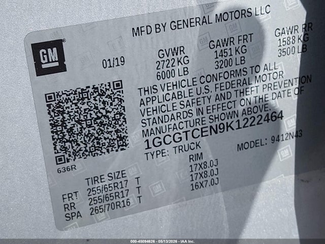 1GCGTCEN9K1222464 Chevrolet Colorado Lt