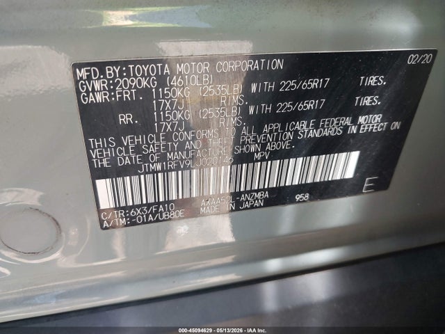 Aukcja sprzedaży 2020 Toyota Rav4 Xle, vin: JTMW1RFV9LJ020146, numer aukcji: 45094629