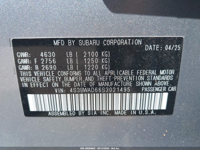 Продажа на аукционе авто 2025 Subaru Legacy Premium, vin: 4S3BWAD66S3021495, номер лота: 45094662