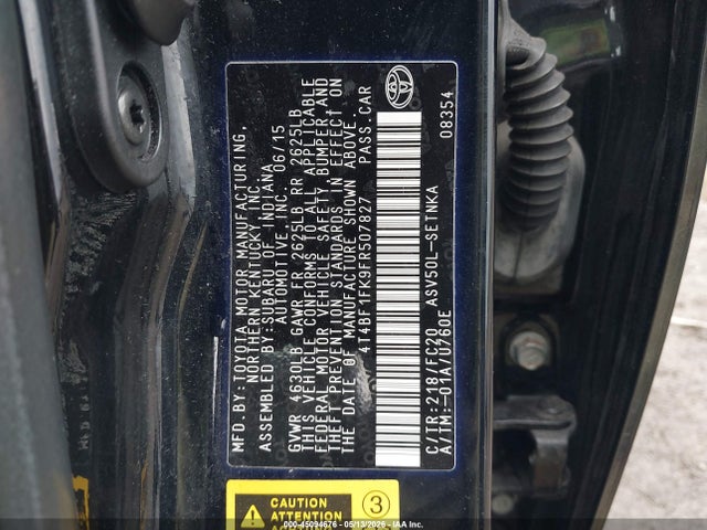 45094676 :رقم المزاد ، 4T4BF1FK9FR507827 vin ، 2015 Toyota Camry Le مزاد بيع