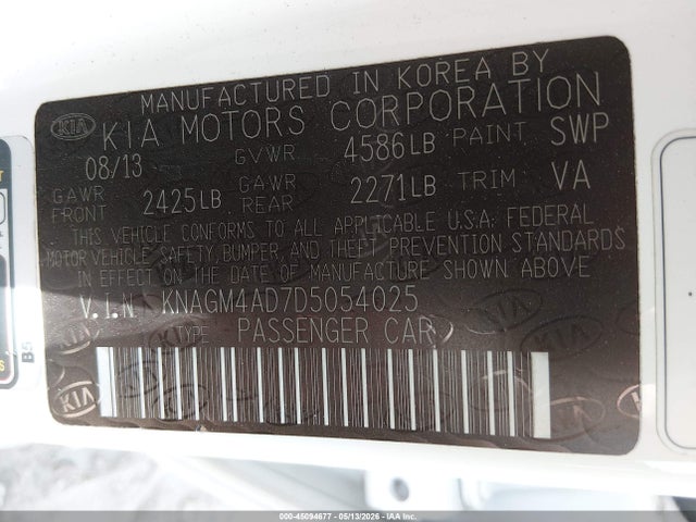 Продаж на аукціоні авто 2013 Kia Optima Hybrid Ex, vin: KNAGM4AD7D5054025, номер лоту: 45094677