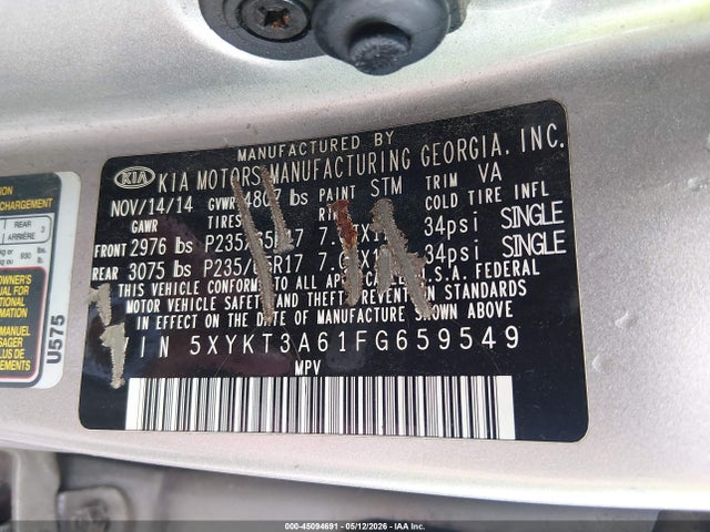 Aukcja sprzedaży 2015 Kia Sorento Lx, vin: 5XYKT3A61FG659549, numer aukcji: 45094691