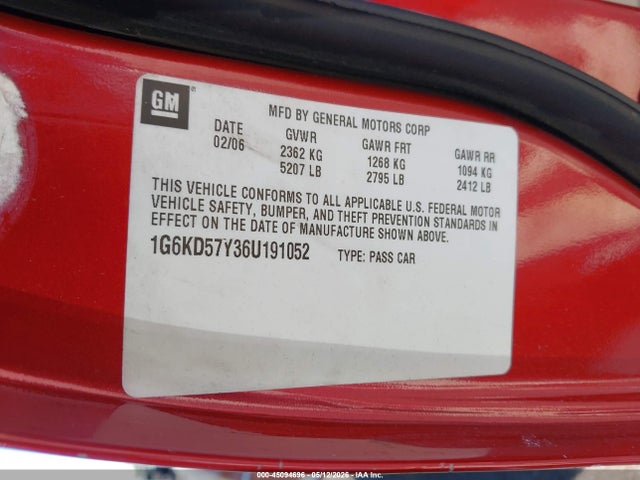 2006 Cadillac Dts Standard მანქანა იყიდება აუქციონზე, vin: 1G6KD57Y36U191052, აუქციონის ნომერი: 45094696