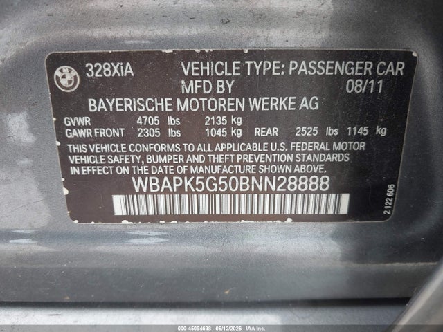Продаж на аукціоні авто 2011 Bmw 328i Xdrive, vin: WBAPK5G50BNN28888, номер лоту: 45094698