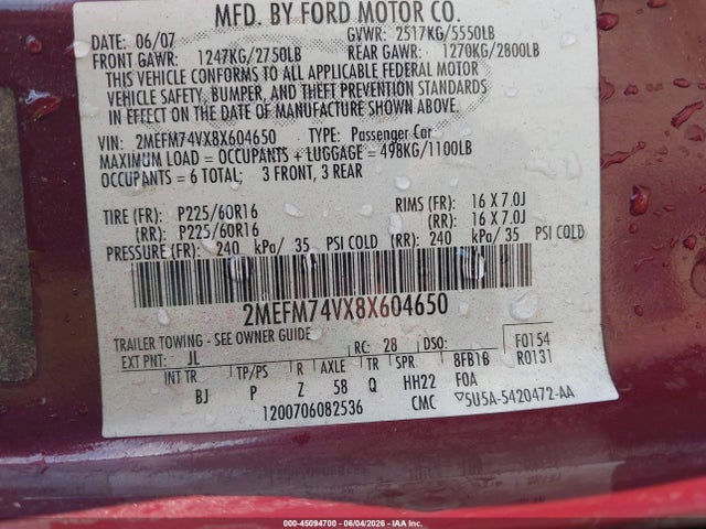 Продаж на аукціоні авто 2008 Mercury Grand Marquis Gs, vin: 2MEFM74V18X622261, номер лоту: 45094700