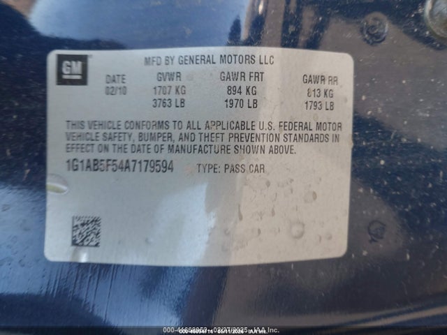 45094714 :رقم المزاد ، 1G1AB5F54A7179594 vin ، 2010 Chevrolet Cobalt Ls مزاد بيع