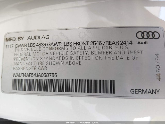 45094717 :رقم المزاد ، WAUR4AF54JA058786 vin ، 2018 Audi S5 3.0t Premium Plus مزاد بيع