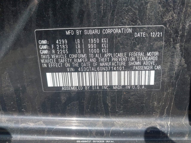 Продажа на аукционе авто 2022 Subaru Impreza Sport 5-door, vin: 4S3GTAL60N3714101, номер лота: 45094737