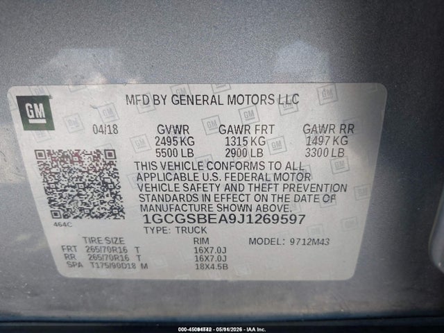 1GCGSBEA9J1269597 Chevrolet Colorado Wt