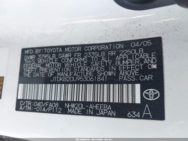 45094748 :رقم المزاد ، JTDKB20U953061841 vin ، 2005 Toyota Prius مزاد بيع