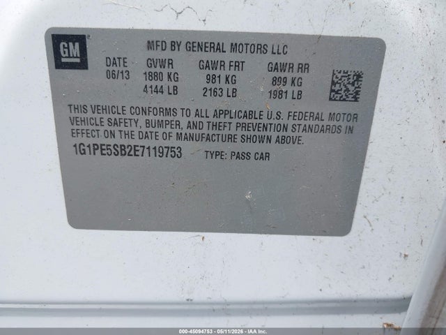 Продаж на аукціоні авто 2014 Chevrolet Cruze 2lt Auto, vin: 1G1PE5SB2E7119753, номер лоту: 45094753