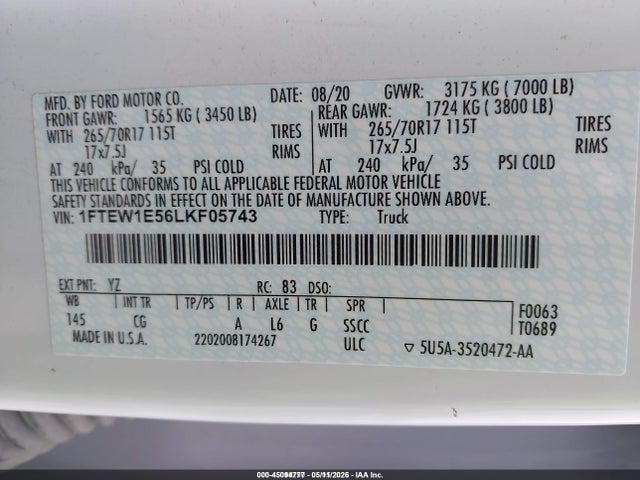 1FTEW1E56LKF05743 Ford F-150 Xl