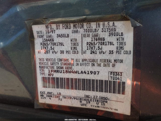 Aukcja sprzedaży 1998 Ford Expedition Eddie Bauer/xlt, vin: 1FMRU18W4WLA41907, numer aukcji: 45094788