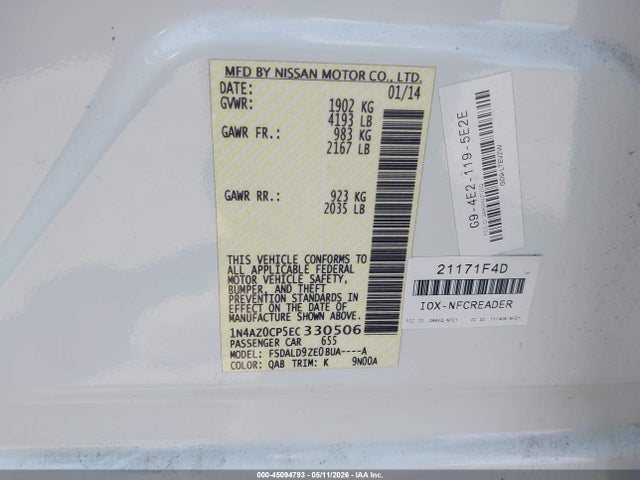 1N4AZ0CP5EC330506 Nissan Leaf S/sl/sv