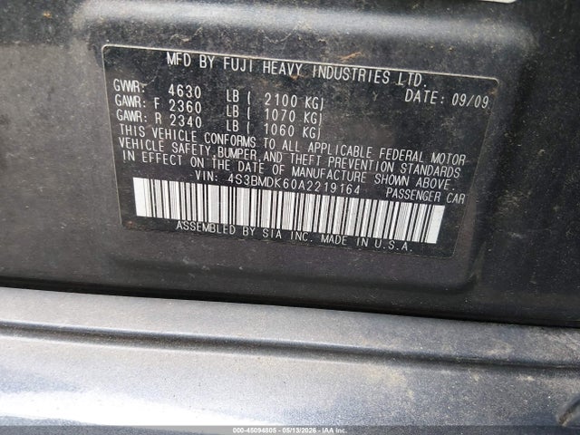 2010 Subaru Legacy 3.6r Limited მანქანა იყიდება აუქციონზე, vin: 4S3BMDK60A2219164, აუქციონის ნომერი: 45094805