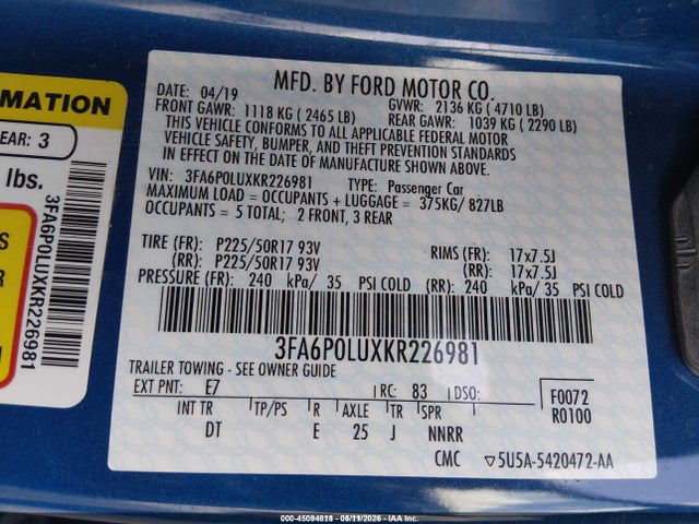 3FA6P0LUXKR226981 Ford Fusion Hybrid Se