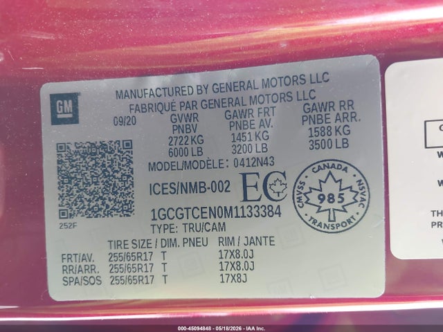 Продаж на аукціоні авто 2021 Chevrolet Colorado Lt, vin: 1GCGTCEN0M1133384, номер лоту: 45094848