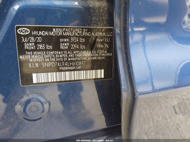 Продаж на аукціоні авто 2020 Hyundai Elantra Se, vin: 5NPD74LF4LH610897, номер лоту: 45094856