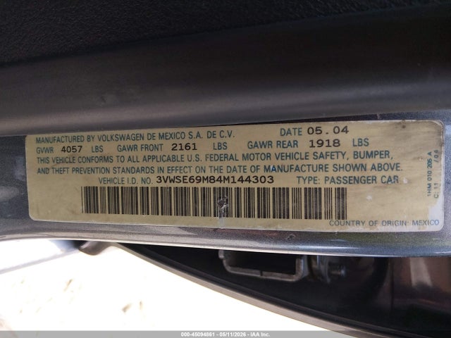 Продажа на аукционе авто 2004 Volkswagen Jetta Gli 1.8t, vin: 3VWSE69M84M144303, номер лота: 45094861
