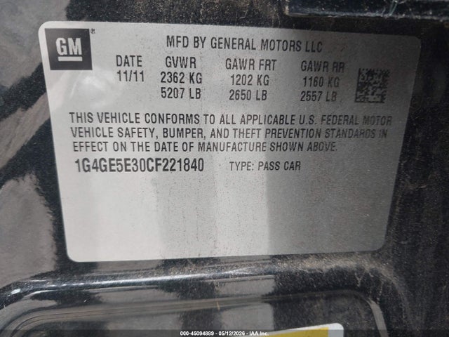 45094889 :رقم المزاد ، 1G4GE5E30CF221840 vin ، 2012 Buick Lacrosse Premium 1 Group مزاد بيع