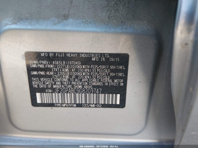 Aukcja sprzedaży 2016 Subaru Crosstrek 2.0i Premium, vin: JF2GPABC9G8203747, numer aukcji: 45094892