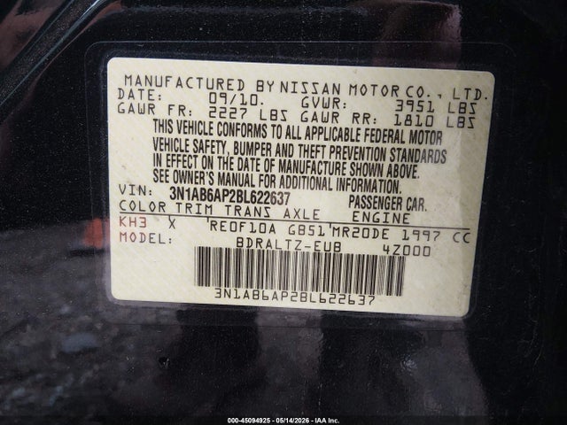 Aukcja sprzedaży 2011 Nissan Sentra 2.0sr, vin: 3N1AB6AP2BL622637, numer aukcji: 45094925