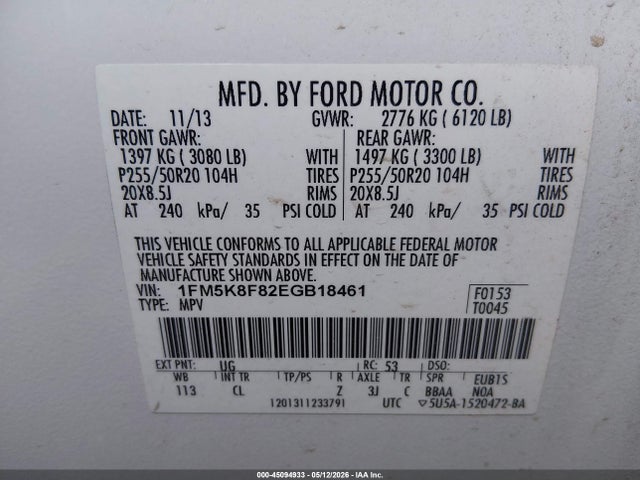 2014 Ford Explorer Limited მანქანა იყიდება აუქციონზე, vin: 1FM5K8F82EGB18461, აუქციონის ნომერი: 45094933