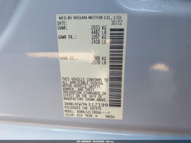 Продаж на аукціоні авто 2023 Nissan Altima Sr Intelligent Awd, vin: 1N4BL4CW7PN317199, номер лоту: 45094937