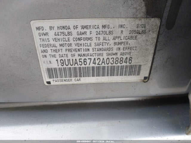 45094941 :رقم المزاد ، 19UUA56742A038846 vin ، 2002 Acura Tl 3.2 مزاد بيع