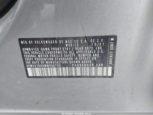 Продаж на аукціоні авто 2021 Volkswagen Jetta 1.4t R-line/1.4t S/1.4t Se, vin: 3VWC57BU0MM090130, номер лоту: 45094945