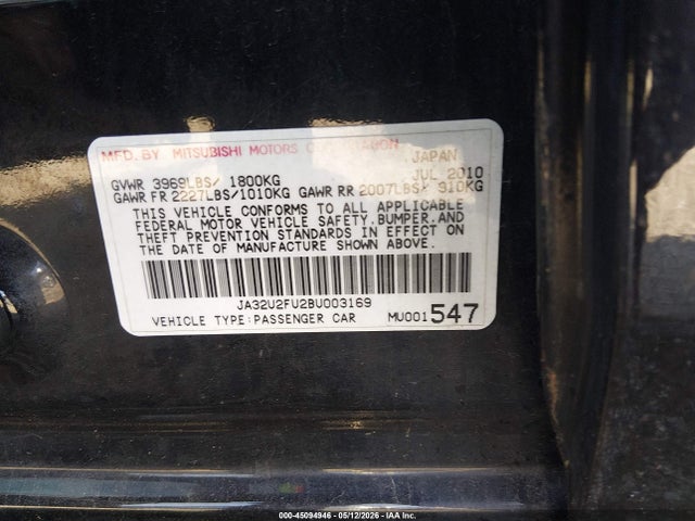 45094946 :رقم المزاد ، JA32U2FU2BU003169 vin ، 2011 Mitsubishi Lancer Es مزاد بيع