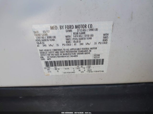 Aukcja sprzedaży 2017 Ford Explorer, vin: 1FM5K7BH8HGC36485, numer aukcji: 45094966