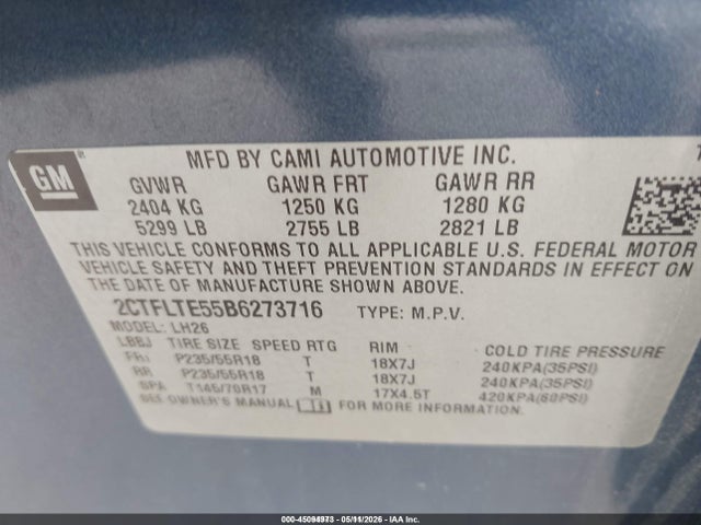 2011 Gmc Terrain Sle-2 მანქანა იყიდება აუქციონზე, vin: 2CTFLTE55B6273716, აუქციონის ნომერი: 45094973