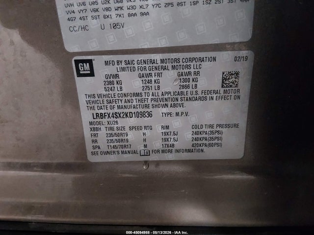 Aukcja sprzedaży 2019 Buick Envision Awd Premium Ii, vin: LRBFX4SX2KD109836, numer aukcji: 45094988