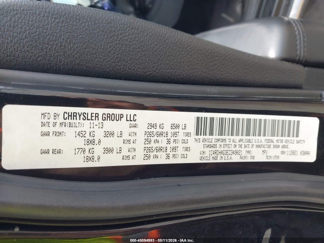 Продаж на аукціоні авто 2014 Dodge Durango Sxt, vin: 1C4RDHAG3EC349021, номер лоту: 45094993