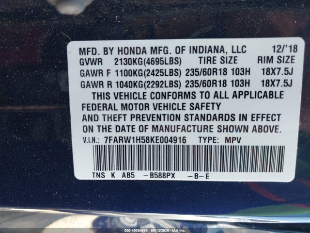 Продажа на аукционе авто 2019 Honda Cr-v Ex, vin: 7FARW1H58KE004916, номер лота: 45094998