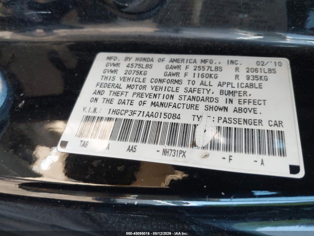 Aukcja sprzedaży 2010 Honda Accord 3.5 Ex, vin: 1HGCP3F71AA015084, numer aukcji: 45095016
