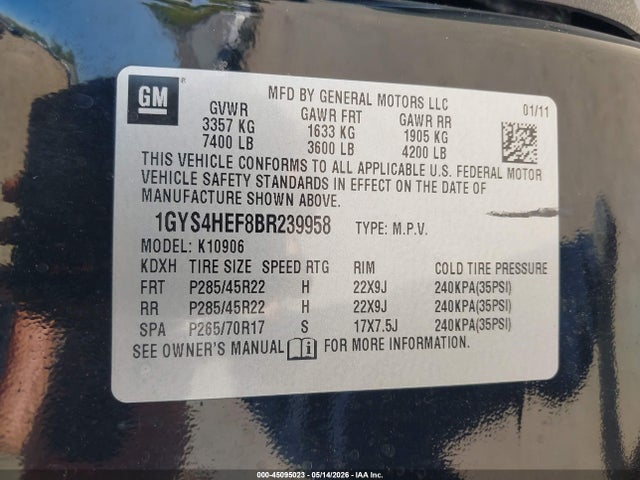 Aukcja sprzedaży 2011 Cadillac Escalade Esv Luxury, vin: 1GYS4HEF8BR239958, numer aukcji: 45095023