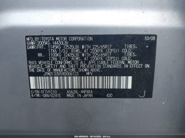 Продажа на аукционе авто 2009 Toyota Rav4, vin: JTMZF33V59D006123, номер лота: 45095030