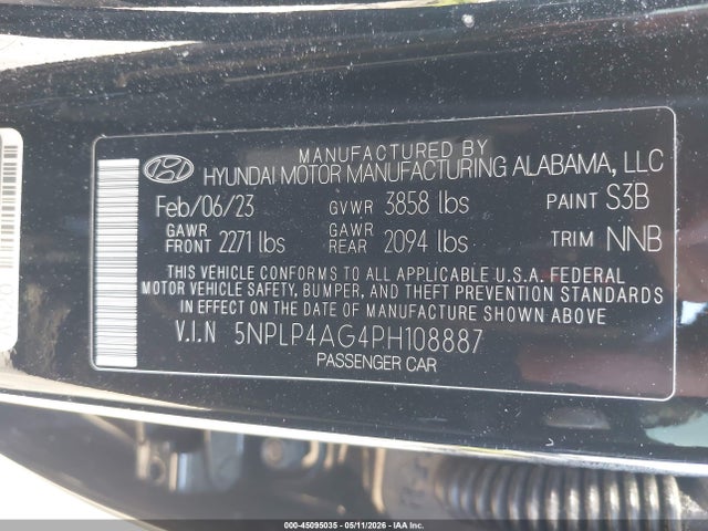 45095035 :رقم المزاد ، 5NPLP4AG4PH108887 vin ، 2023 Hyundai Elantra Limited مزاد بيع
