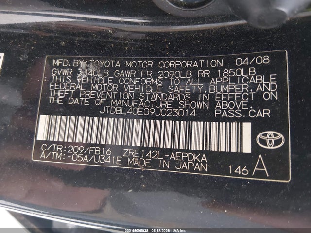 45095038 :رقم المزاد ، JTDBL40E09J023014 vin ، 2009 Toyota Corolla Le مزاد بيع