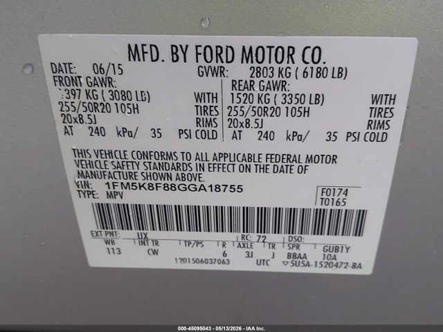 Ford Explorer Limited 2016 1FM5K8F88GGA18755 Image 9
