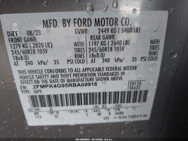 Продажа на аукционе авто 2024 Ford Edge Se, vin: 2FMPK4G95RBA09918, номер лота: 45095044
