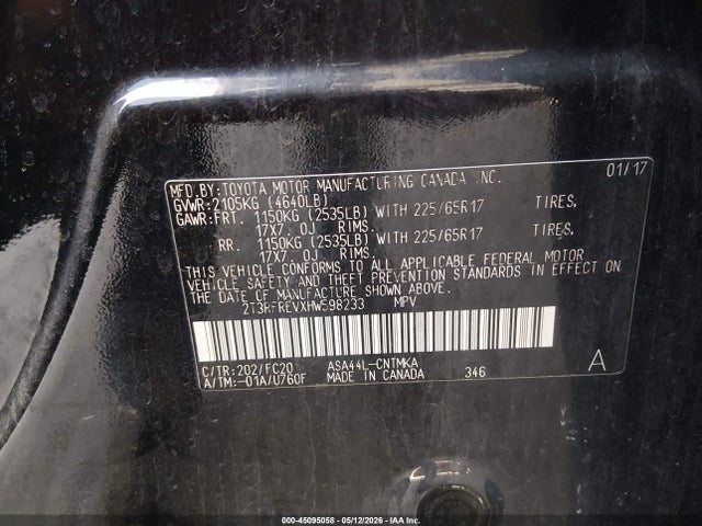 Aukcja sprzedaży 2017 Toyota Rav4 Xle, vin: 2T3RFREVXHW598233, numer aukcji: 45095058