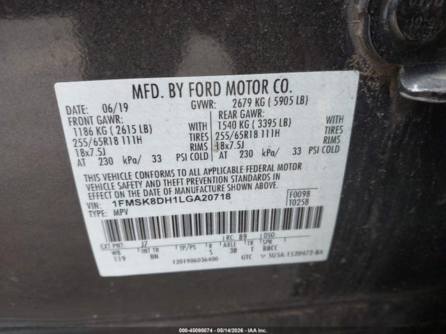 Aukcja sprzedaży 2020 Ford Explorer Xlt, vin: 1FMSK8DH1LGA20718, numer aukcji: 45095074