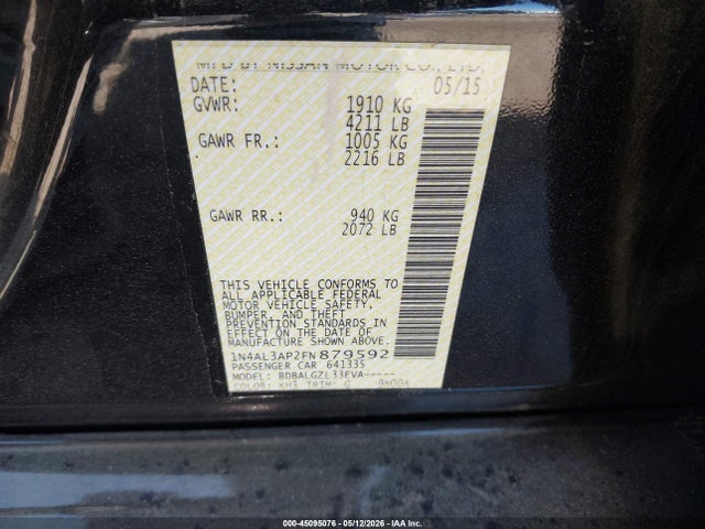 Aukcja sprzedaży 2015 Nissan Altima 2.5/2.5 S/2.5 Sl/2.5 Sv, vin: 1N4AL3AP2FN879592, numer aukcji: 45095076