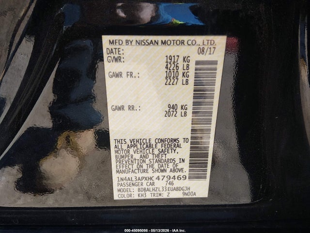 2017 Nissan Altima 2.5 Sr მანქანა იყიდება აუქციონზე, vin: 1N4AL3APXHC479469, აუქციონის ნომერი: 45095098