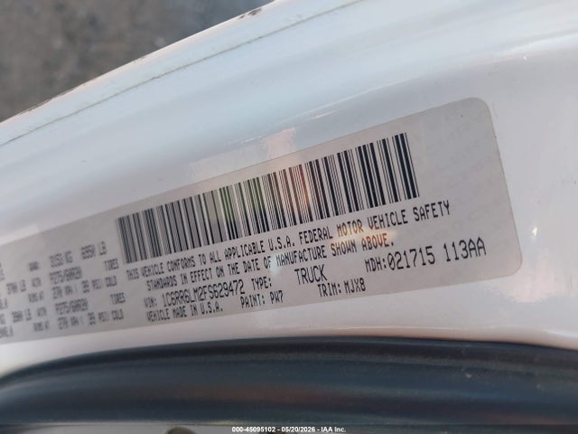 2015 Ram 1500 Lone Star მანქანა იყიდება აუქციონზე, vin: 1C6RR6LM2FS629472, აუქციონის ნომერი: 45095102